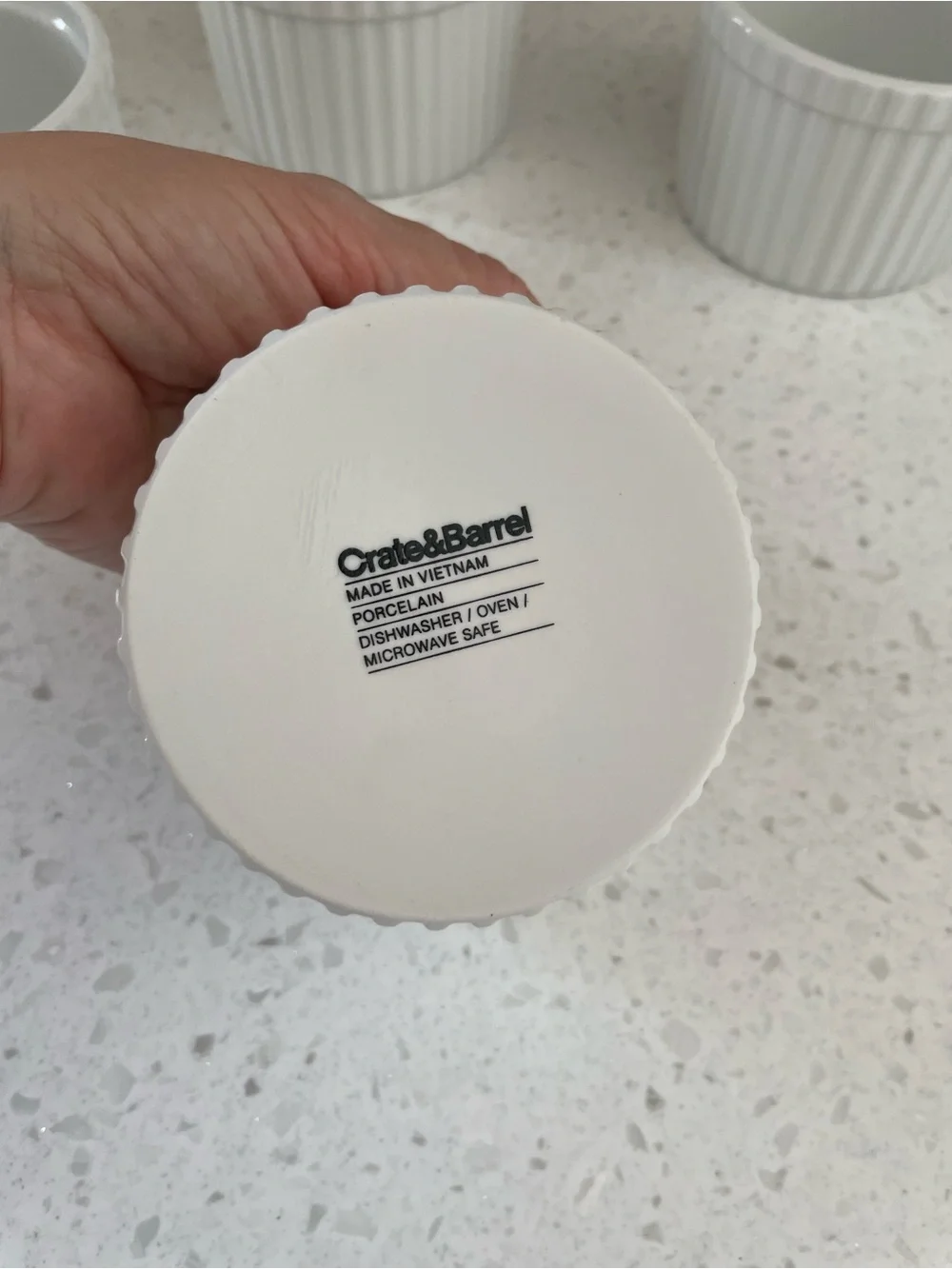 Crate&Barrel White Ribbed Ramekin Set - 4 Pieces Porcelain